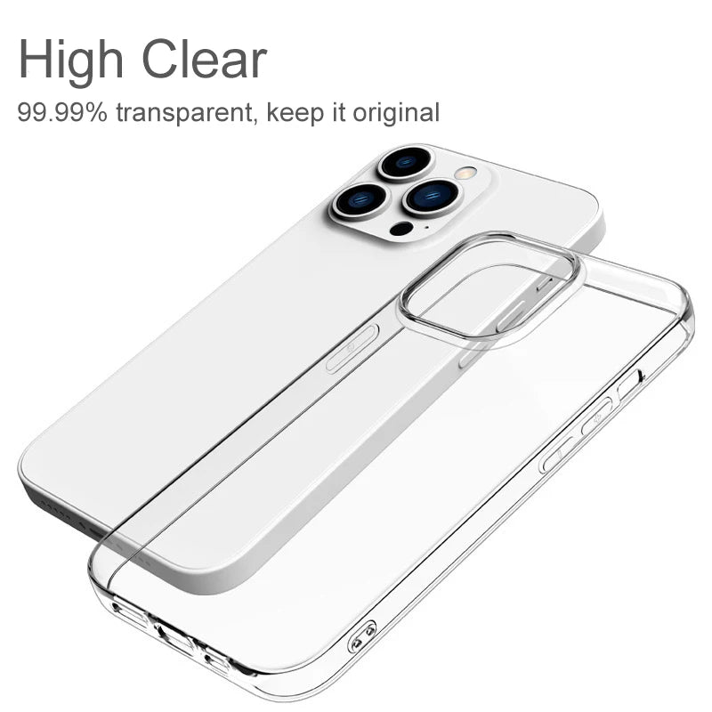 Premium Ultra Thin Clear Silicone Case for iPhone 15, 14, 13, 12, 11, Pro, XS Max, Mini, XR, X, 7, 8, 6S Plus, 6, SE (2020, 2022, 2016), 5, 5S - Back Cover Protection