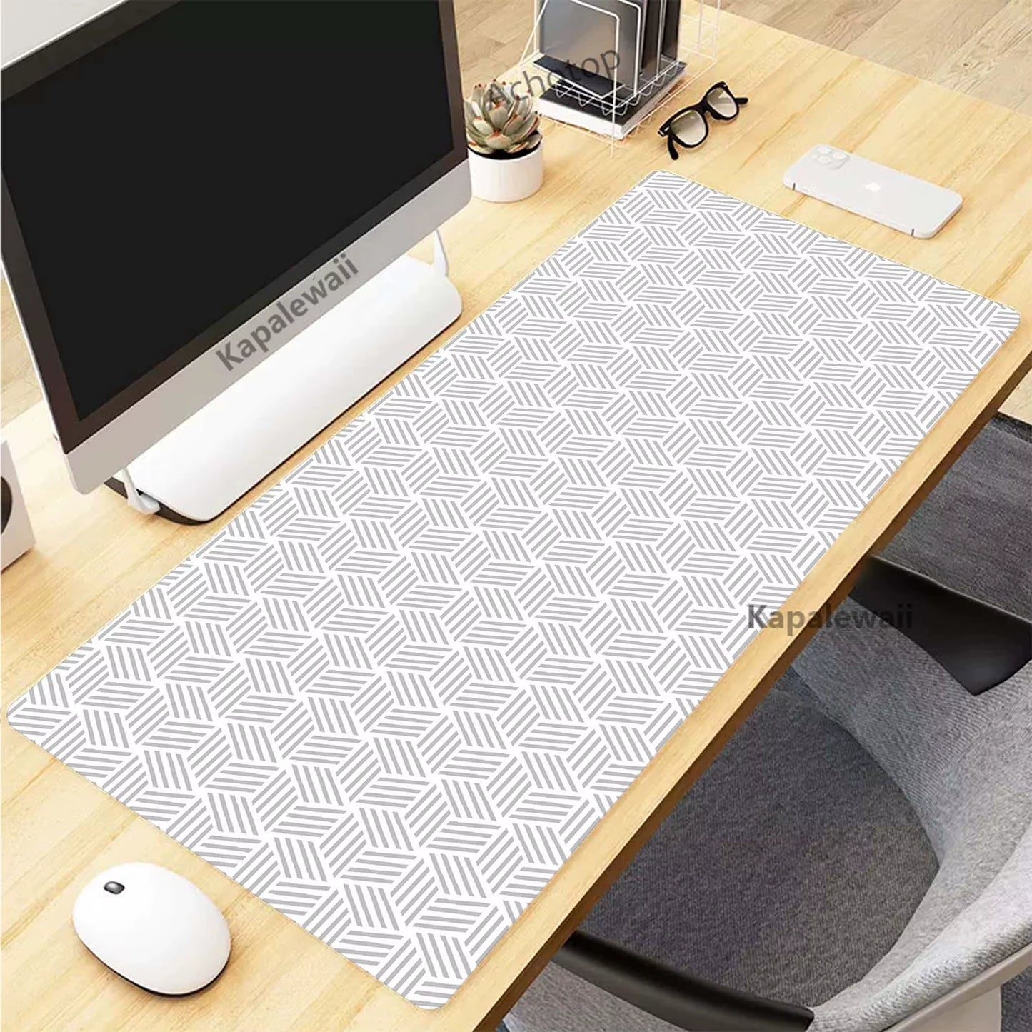 XXL Black and White Topographic Map Art Mouse Pad - 900x400mm Rubber Gaming Mouse Mat and Keyboard Accessory