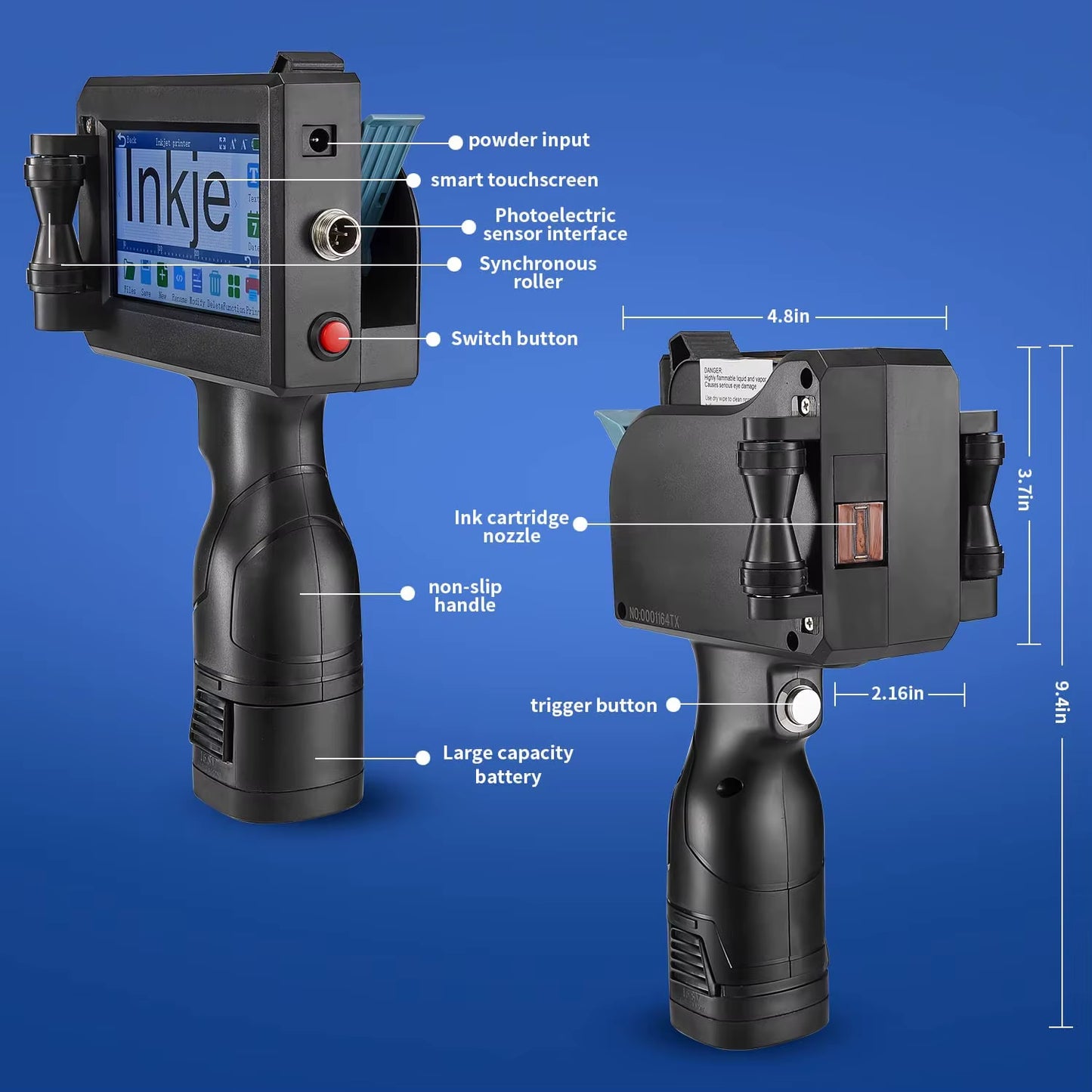 12.7MM Portable Handheld Inkjet Printer for Production Date and Barcode Label Coding with Quick-Drying Technology