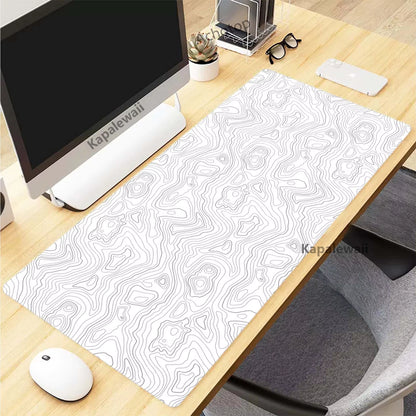 XXL Black and White Topographic Map Art Mouse Pad - 900x400mm Rubber Gaming Mouse Mat and Keyboard Accessory