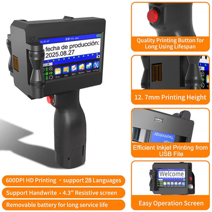 12.7MM Portable Handheld Inkjet Printer for Production Date and Barcode Label Coding with Quick-Drying Technology