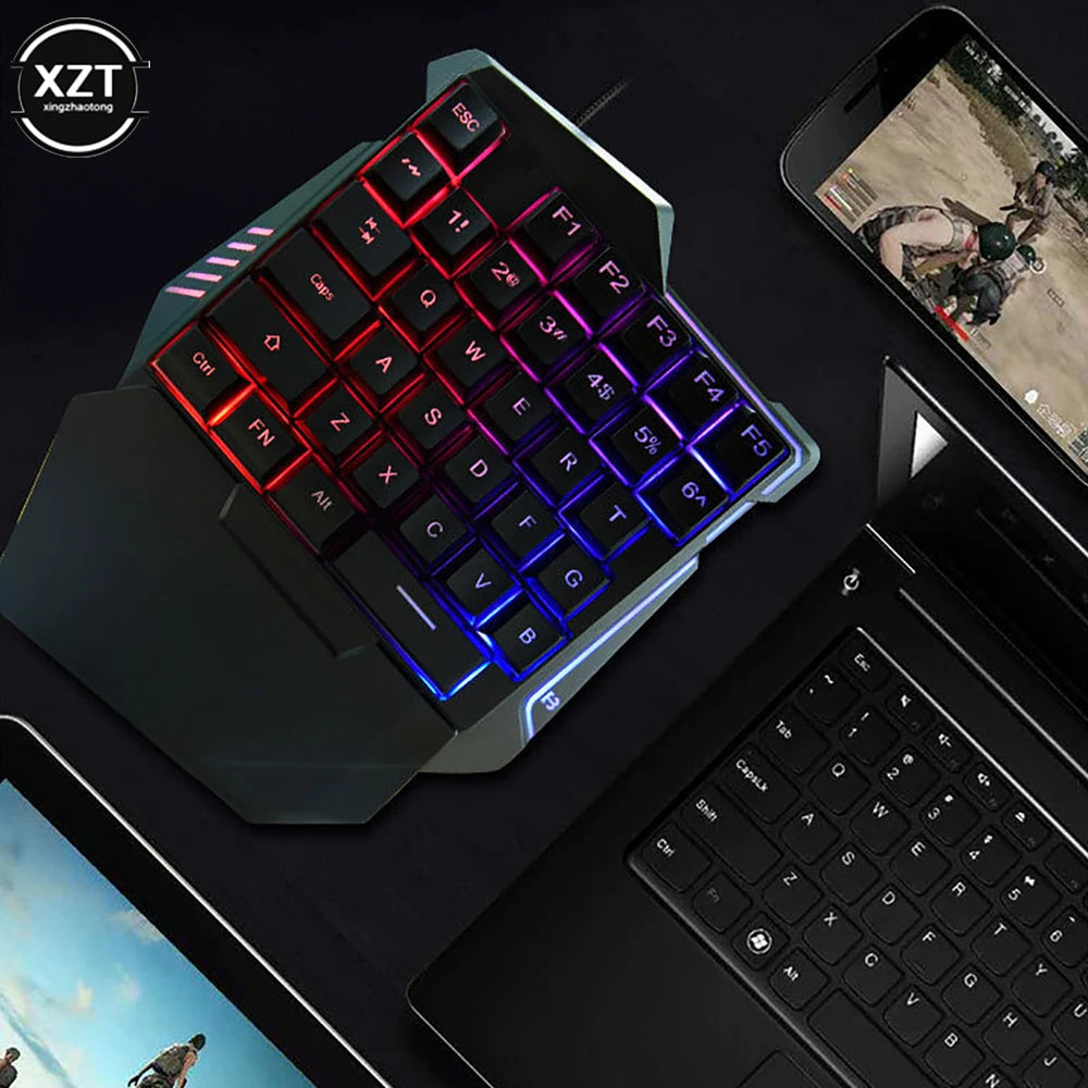 Compact Ergonomic USB One-Handed Mechanical Gaming Keyboard - 35 Keys Mini Wired Design