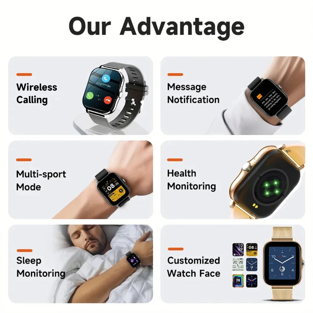 2024 Bluetooth Smartwatch for Men and Women - Touchscreen Call Answering, Fitness Tracking, Waterproof, Compatible with Android and iOS, Ideal Gift