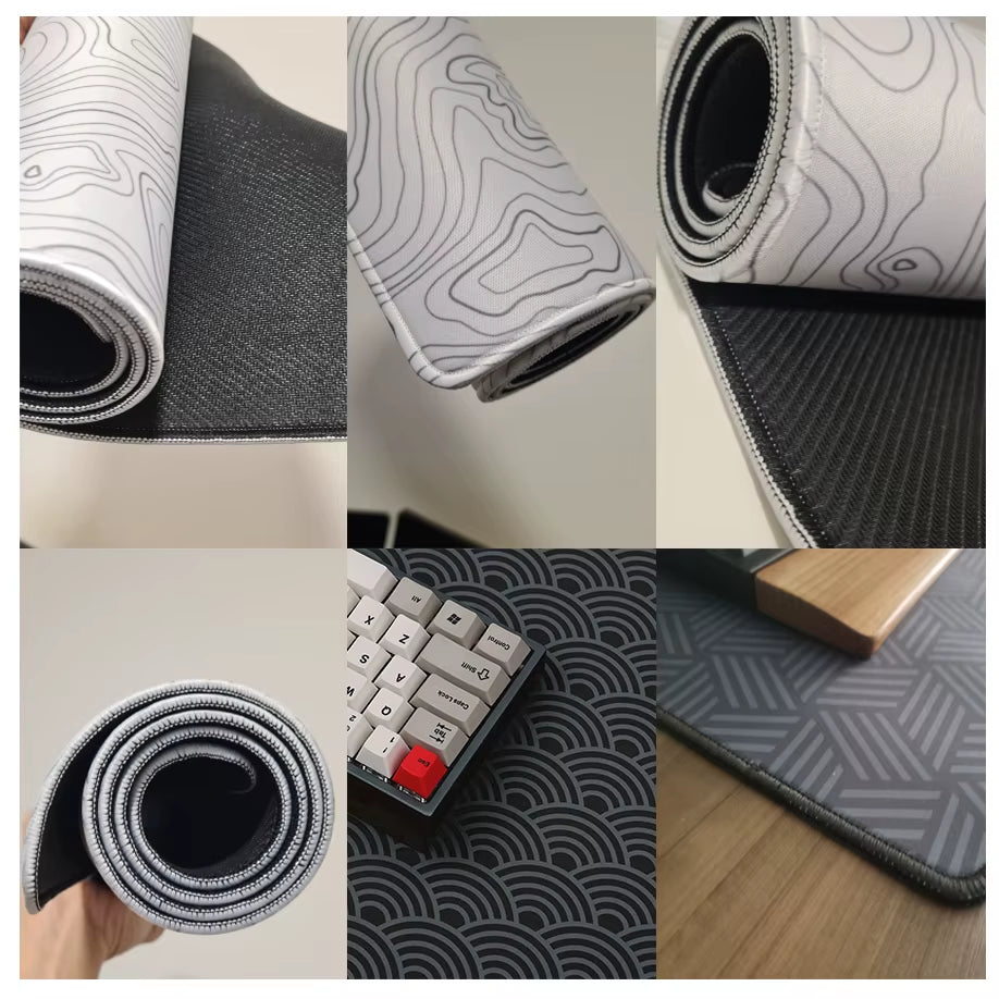 XXL Black and White Topographic Map Art Mouse Pad - 900x400mm Rubber Gaming Mouse Mat and Keyboard Accessory