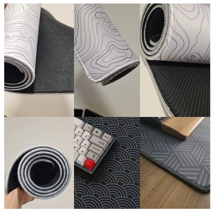 XXL Black and White Topographic Map Art Mouse Pad - 900x400mm Rubber Gaming Mouse Mat and Keyboard Accessory
