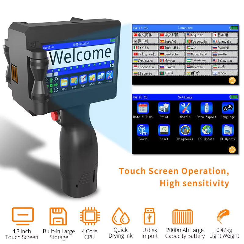 12.7MM Portable Handheld Inkjet Printer for Production Date and Barcode Label Coding with Quick-Drying Technology