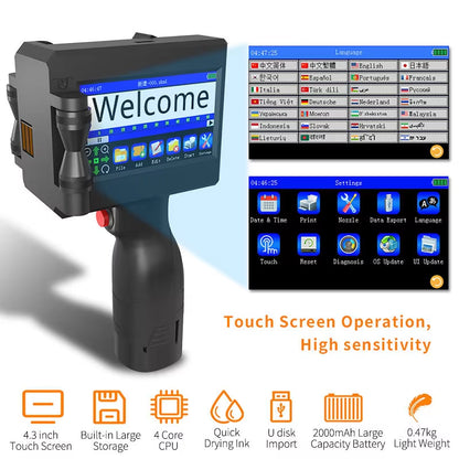 12.7MM Portable Handheld Inkjet Printer for Production Date and Barcode Label Coding with Quick-Drying Technology