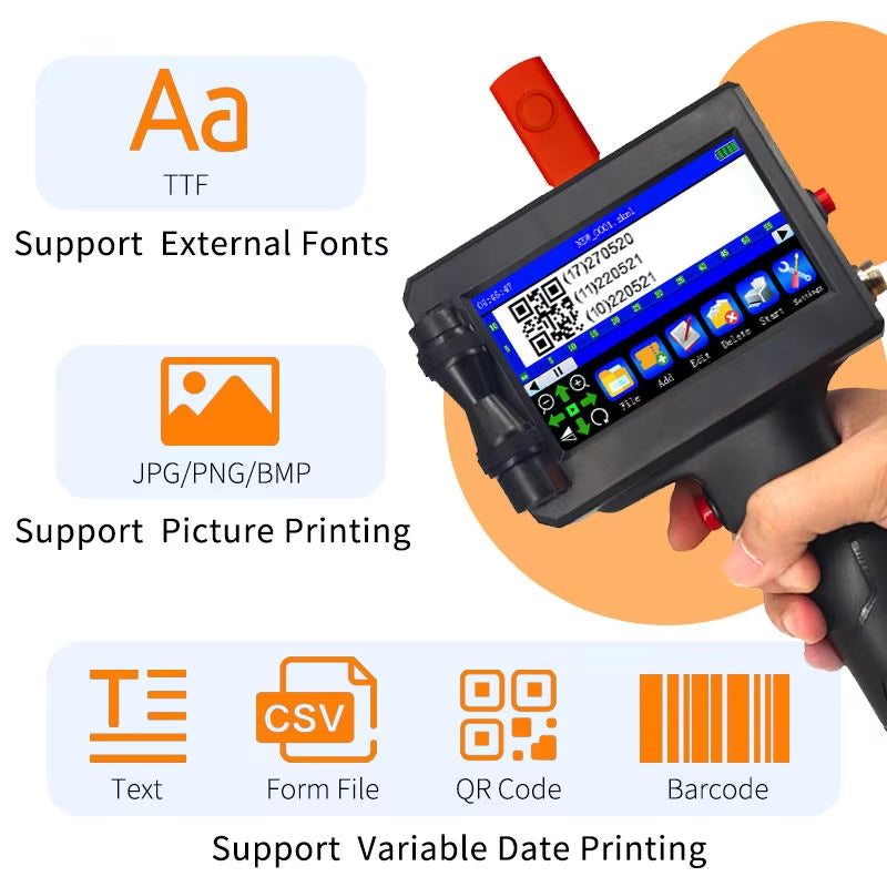 12.7MM Portable Handheld Inkjet Printer for Production Date and Barcode Label Coding with Quick-Drying Technology