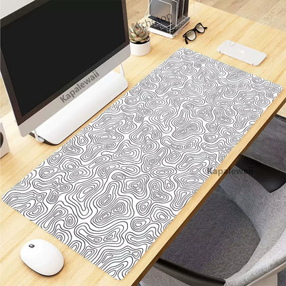 XXL Black and White Topographic Map Art Mouse Pad - 900x400mm Rubber Gaming Mouse Mat and Keyboard Accessory