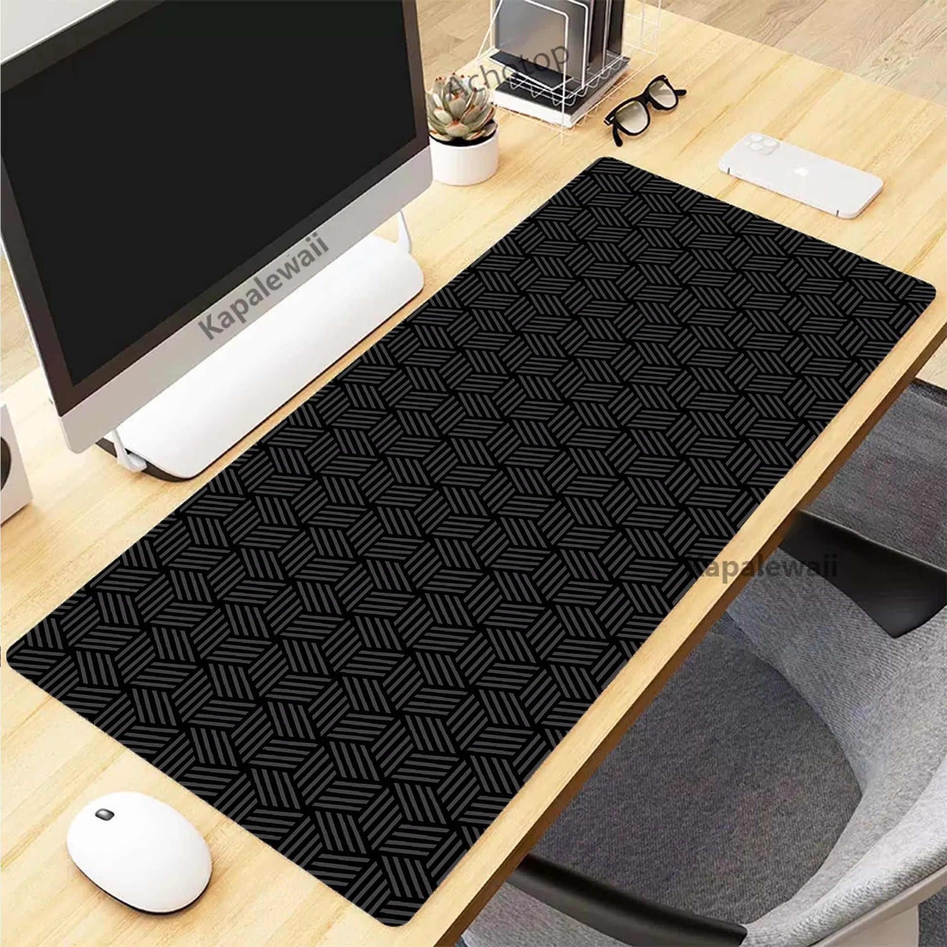 XXL Black and White Topographic Map Art Mouse Pad - 900x400mm Rubber Gaming Mouse Mat and Keyboard Accessory