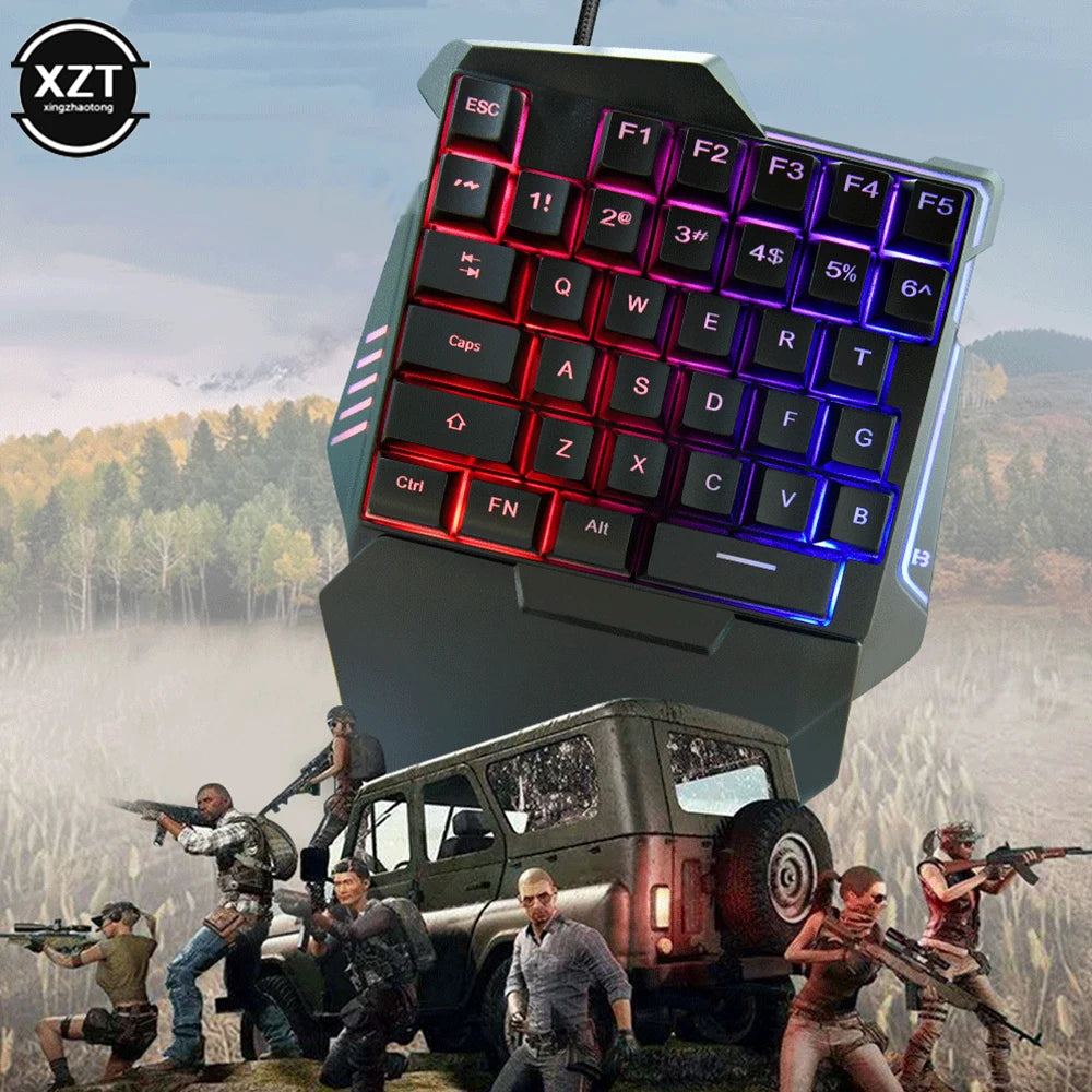 Compact Ergonomic USB One-Handed Mechanical Gaming Keyboard - 35 Keys Mini Wired Design