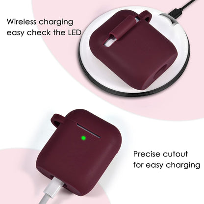 Silicone Protective Case Cover for AirPods 1 & 2 with Keychain and Pompom, Elegant Burgundy Design - Ideal Gift for Women and Girls