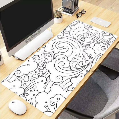 XXL Black and White Topographic Map Art Mouse Pad - 900x400mm Rubber Gaming Mouse Mat and Keyboard Accessory