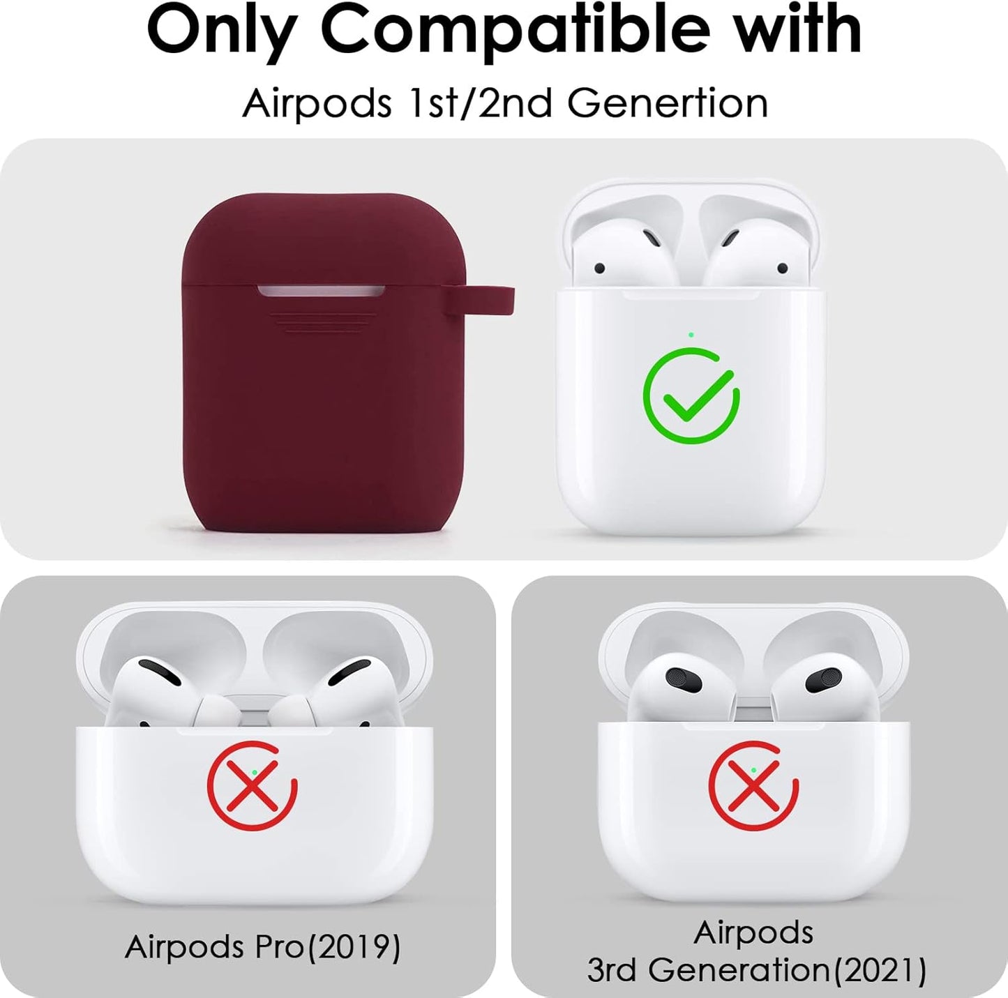 Silicone Protective Case Cover for AirPods 1 & 2 with Keychain and Pompom, Elegant Burgundy Design - Ideal Gift for Women and Girls