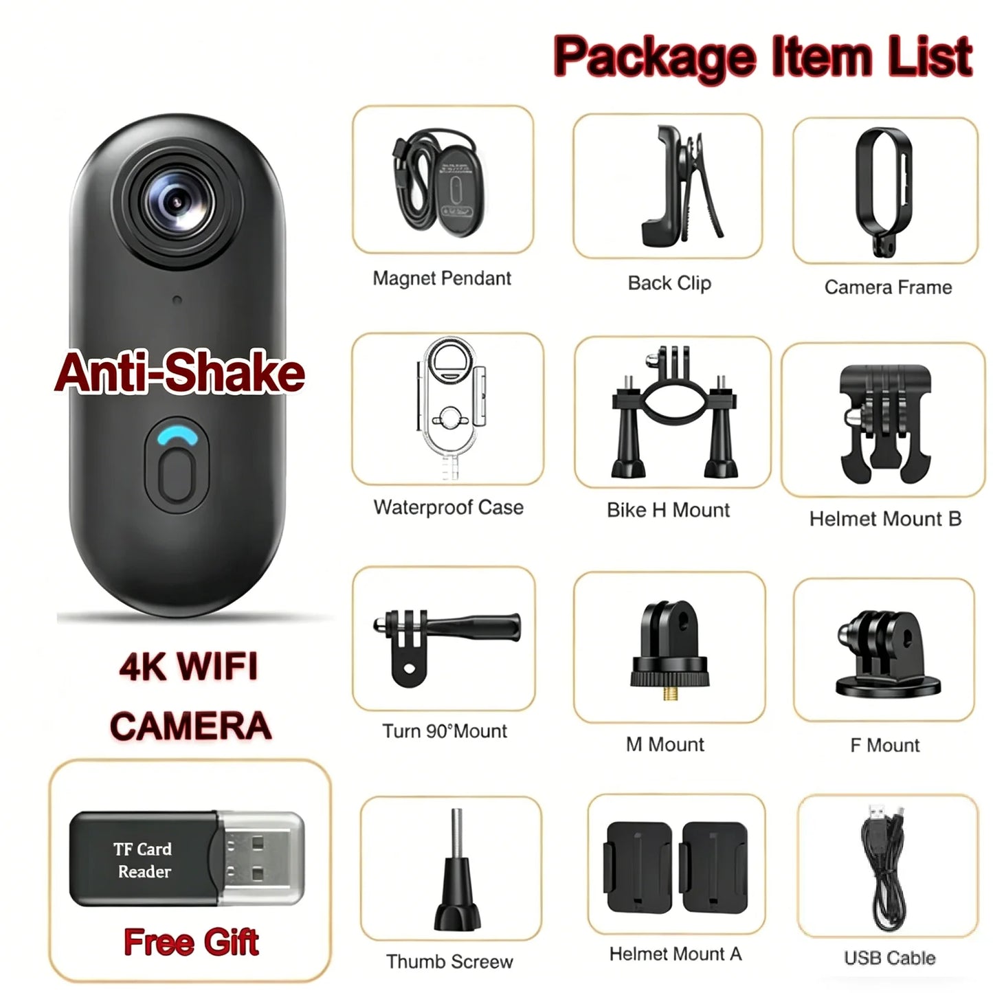 4K Anti-Shake Action Camera with EIS, Waterproof POV, Compact WIFI Vlogging and Sports Video Recorder for Biking and Motorcycling