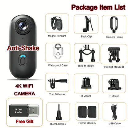 4K Anti-Shake Action Camera with EIS, Waterproof POV, Compact WIFI Vlogging and Sports Video Recorder for Biking and Motorcycling