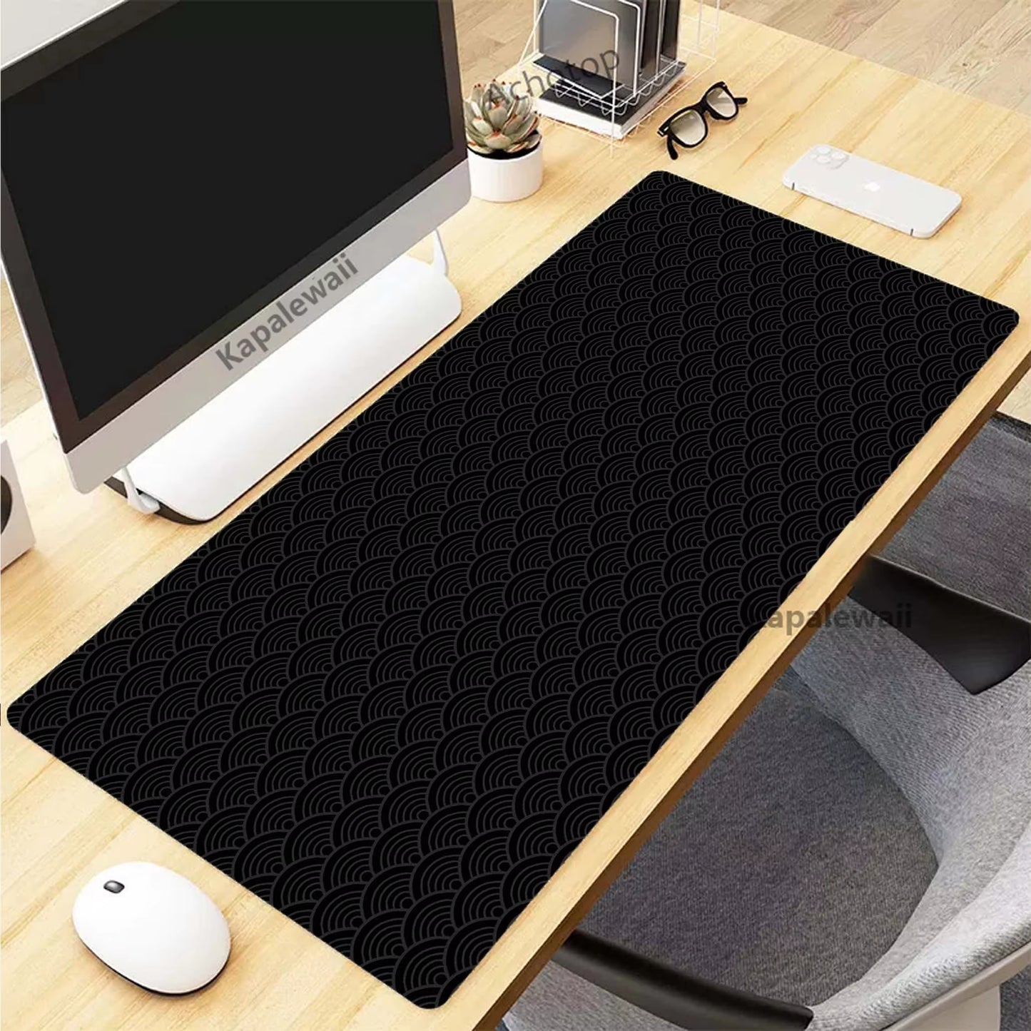 XXL Black and White Topographic Map Art Mouse Pad - 900x400mm Rubber Gaming Mouse Mat and Keyboard Accessory