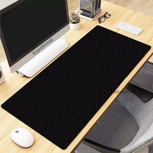 XXL Black and White Topographic Map Art Mouse Pad - 900x400mm Rubber Gaming Mouse Mat and Keyboard Accessory